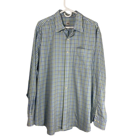 Petter Millar Men's XL Plaid Green Blue White NanoLuxe Easy Care Cotton - Picture 1 of 8